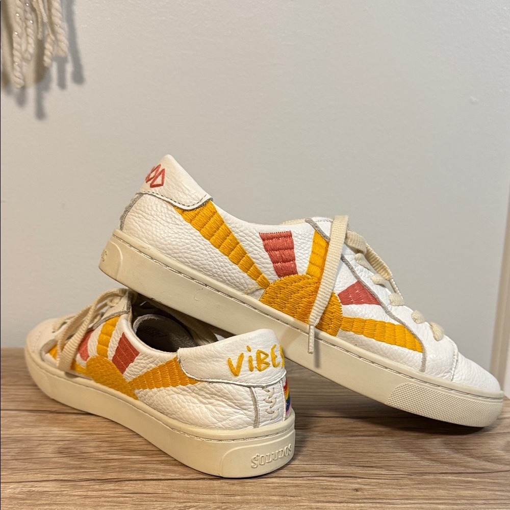 Soludos White Sneakers with Sun and Rainbow Stripes 8.5 - Picture 5 of 7